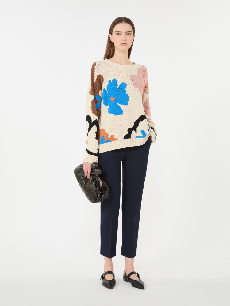 Stretch cotton trousers - NAVY - Max Mara