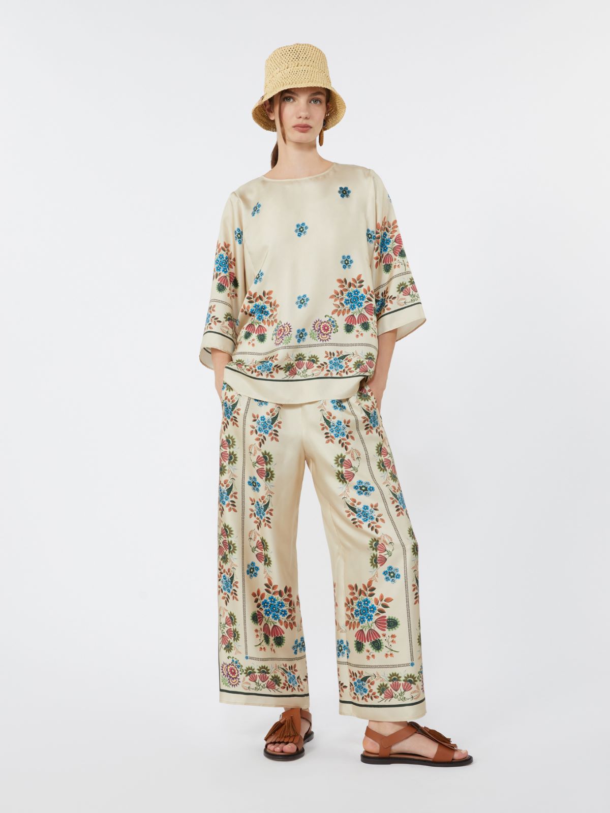 Printed silk twill trousers + IVORY - Max Mara