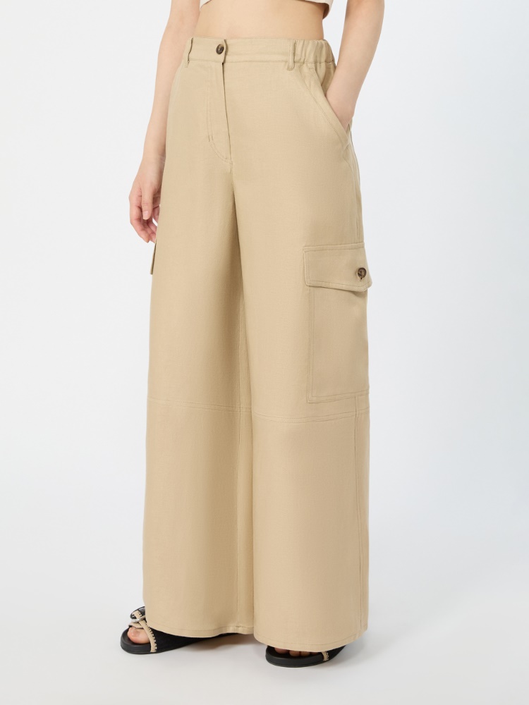 Linen gabardine cargo trousers - SAND - 2