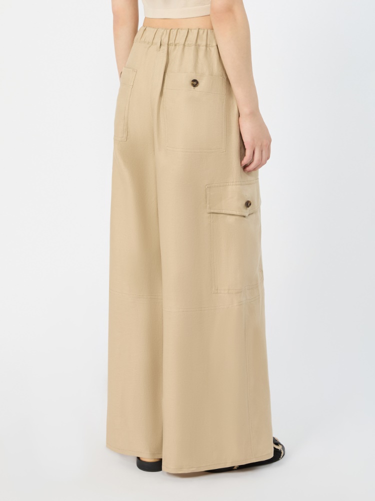 Linen gabardine cargo trousers - SAND - 3