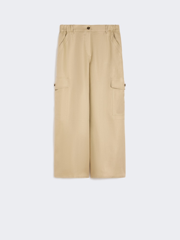 Linen gabardine cargo trousers - SAND - 4