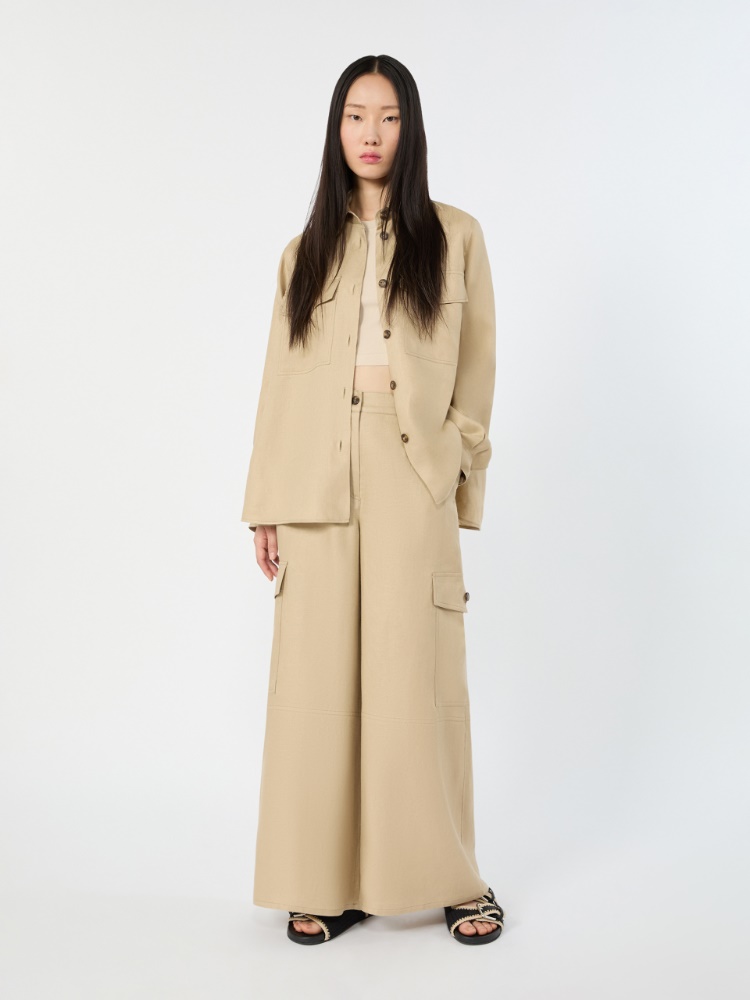 Linen gabardine cargo trousers - SAND