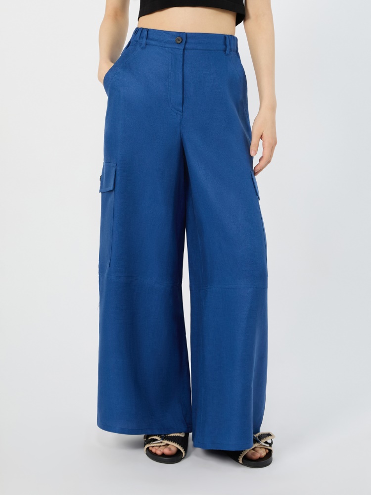 Linen gabardine cargo trousers - CORNFLOWER BLUE - 2