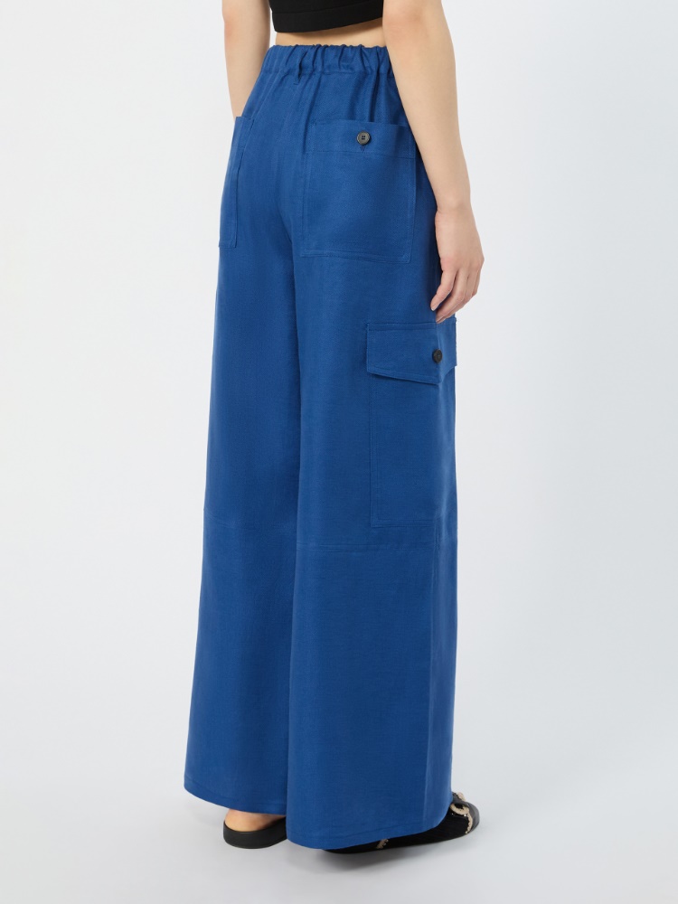 Linen gabardine cargo trousers - CORNFLOWER BLUE - 3