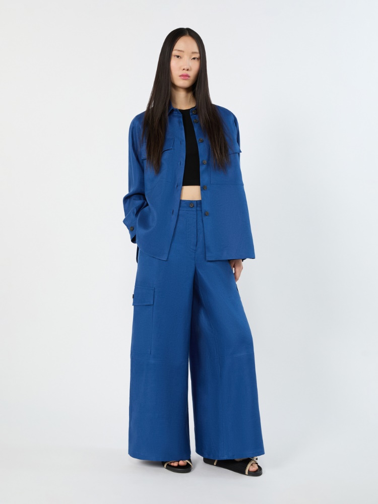 Linen gabardine cargo trousers - CORNFLOWER BLUE