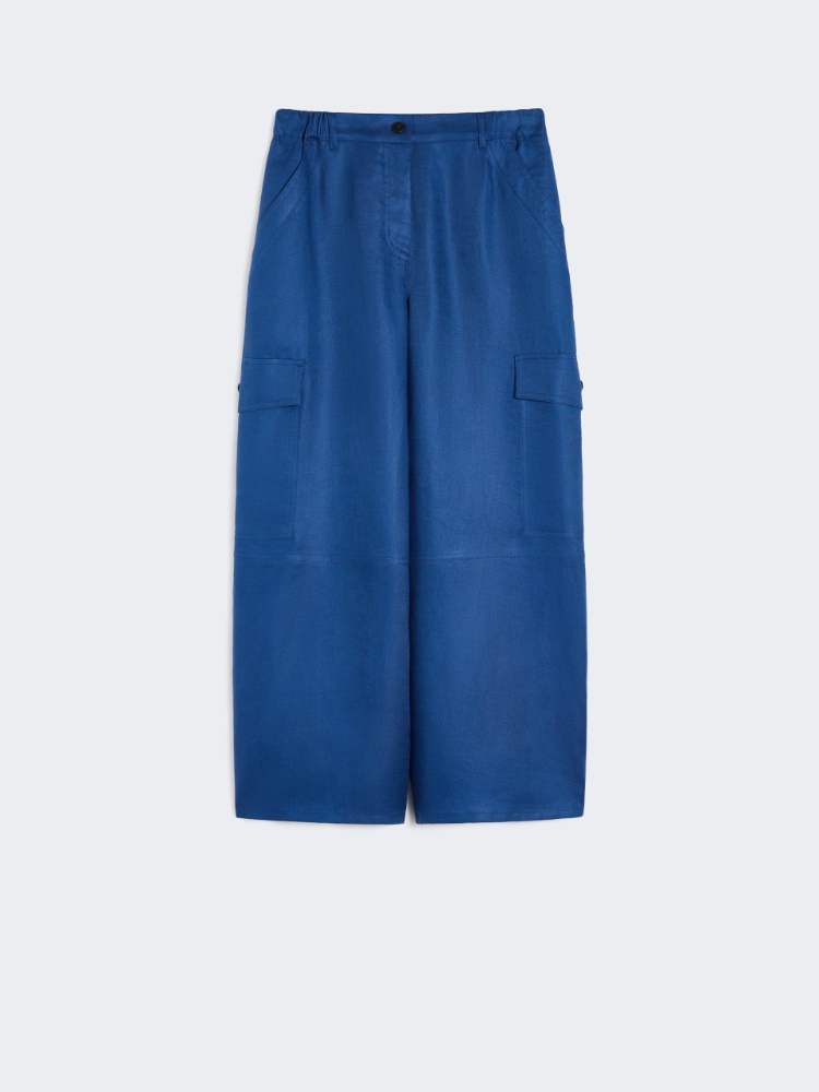 Linen gabardine cargo trousers - CORNFLOWER BLUE