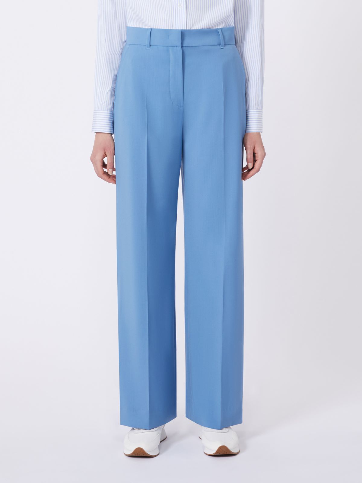 Woollen cloth palazzo trousers - LIGHT BLUE - Max Mara - 4