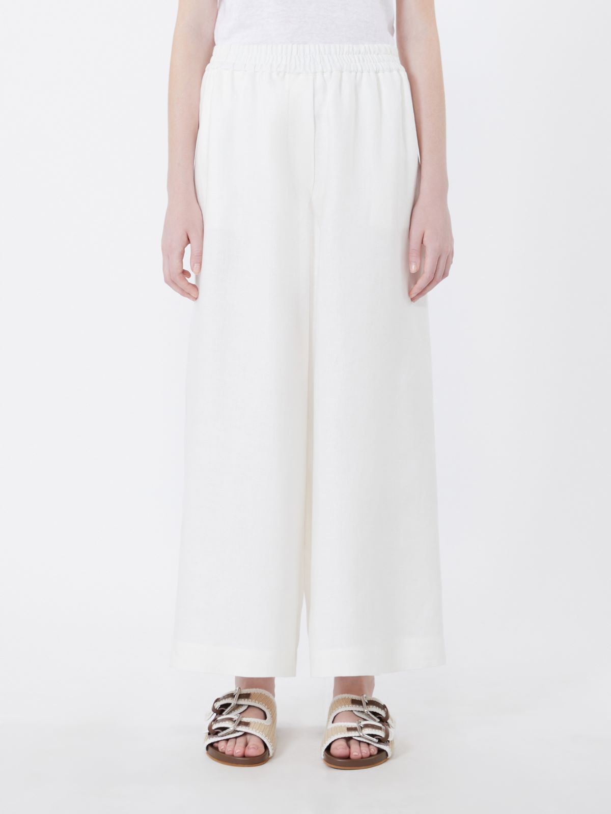 Wide-leg linen trousers - WHITE - 2