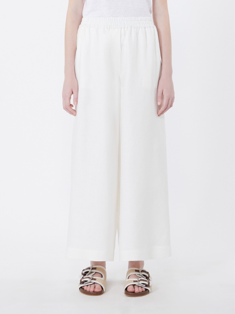 Wide-leg linen trousers - WHITE - 2