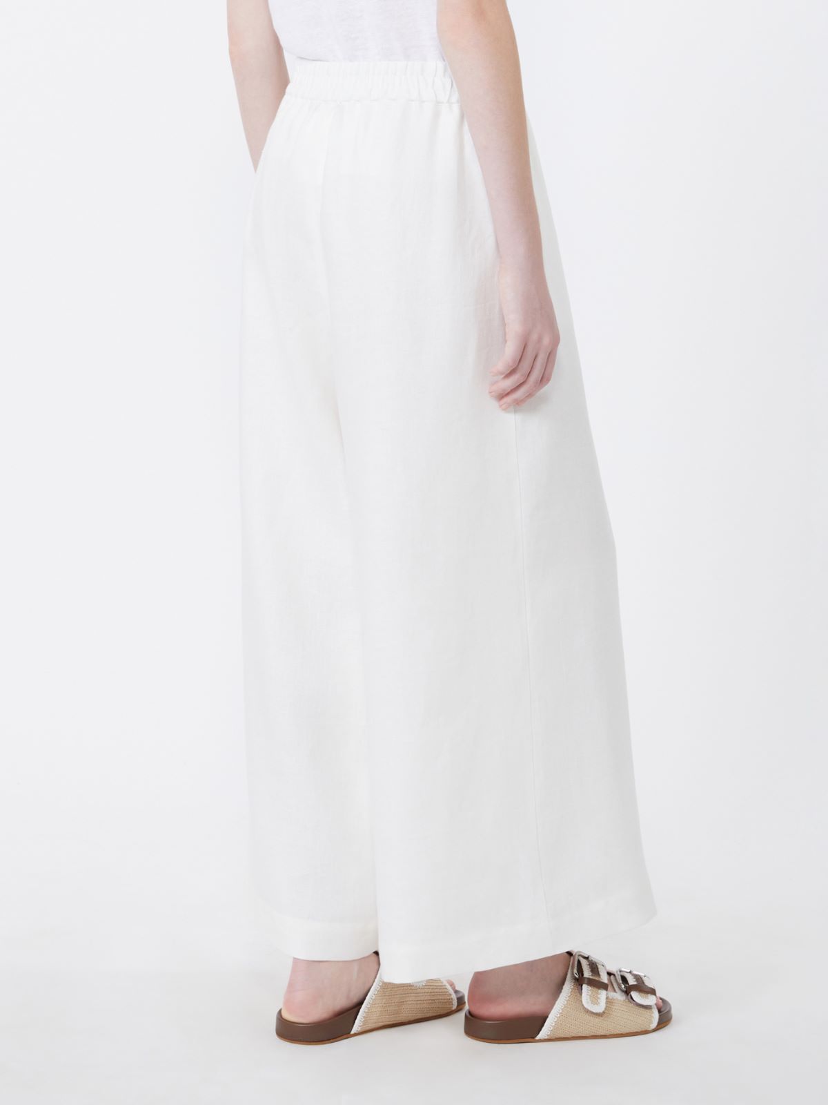 Wide-leg linen trousers - WHITE - 3