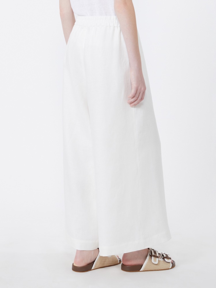 Wide-leg linen trousers - WHITE - 3
