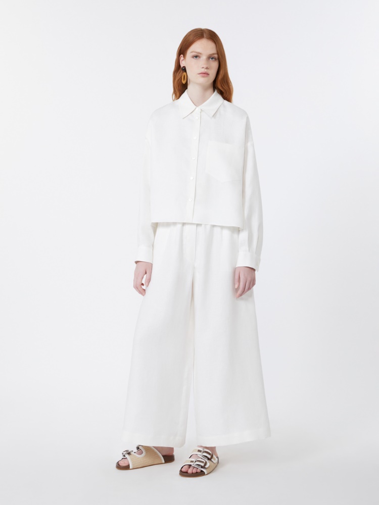 Wide-leg linen trousers - WHITE