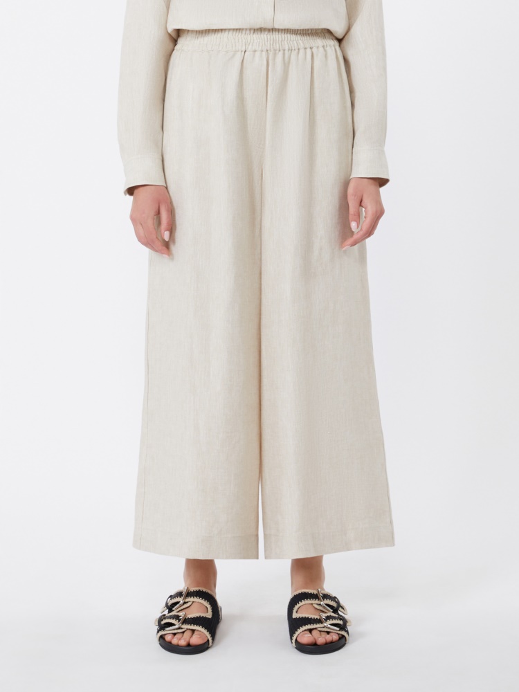 Wide-leg linen trousers - ECRU - 2