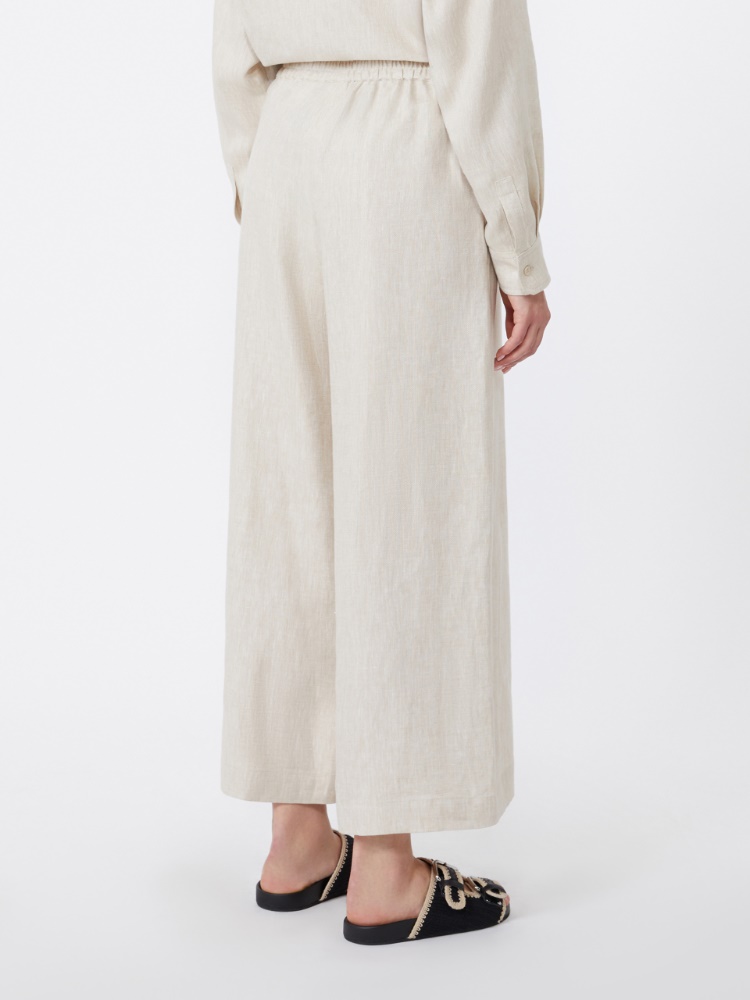 Wide-leg linen trousers - ECRU - 3
