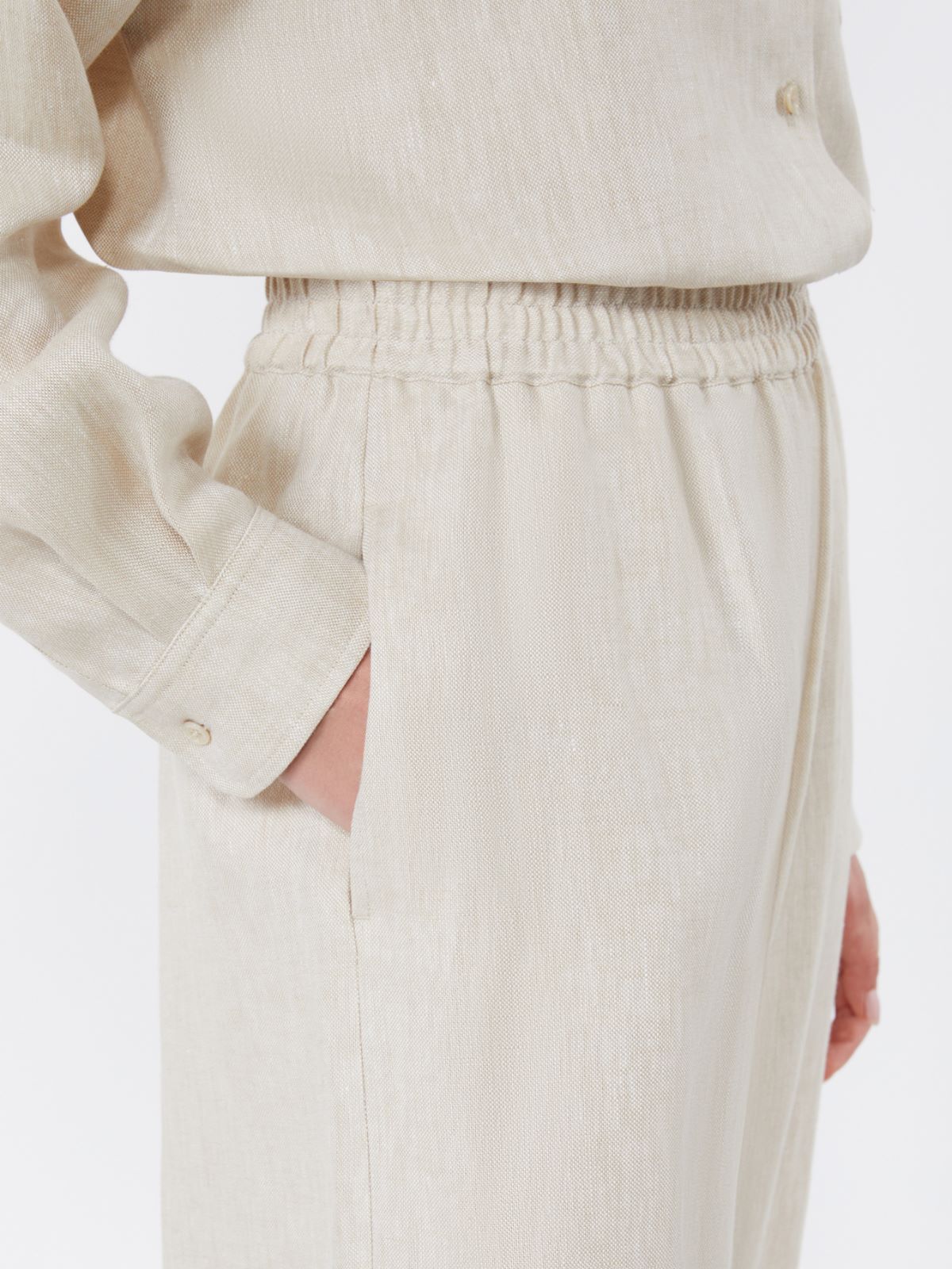 Wide-leg linen trousers - ECRU - 4