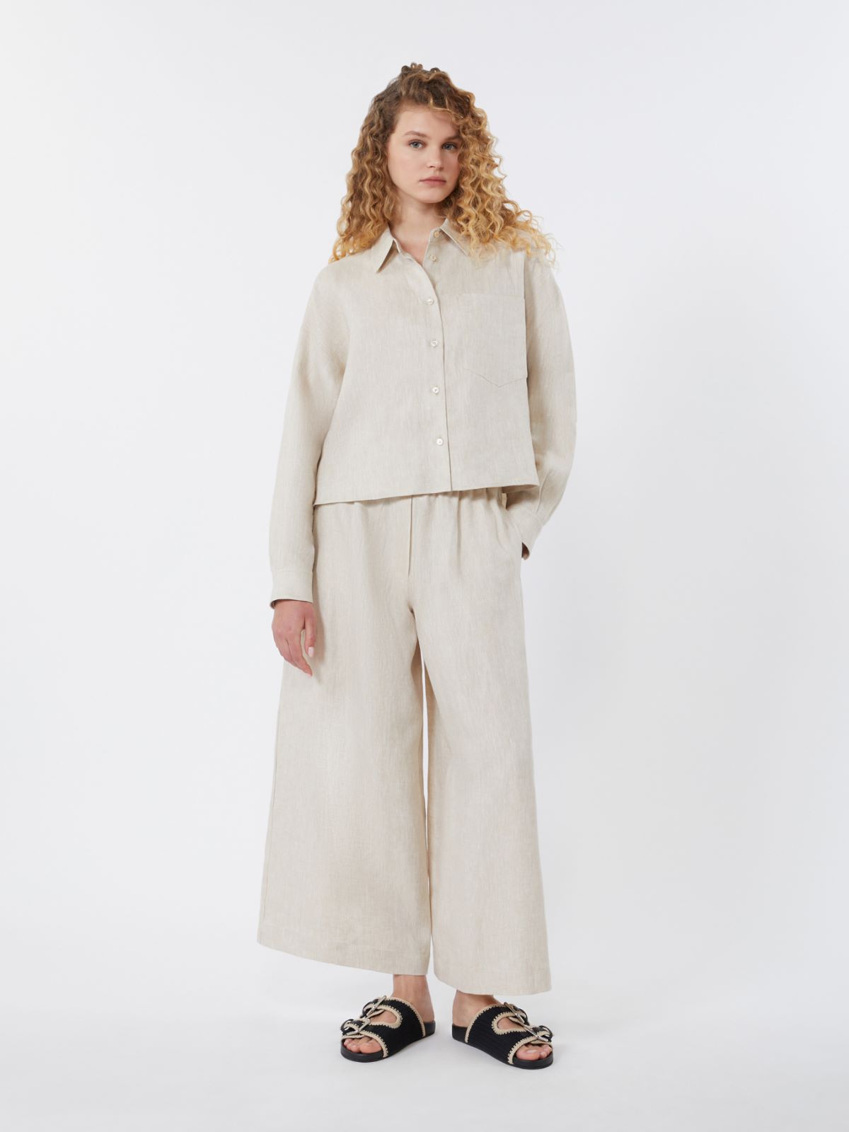 Wide-leg linen trousers - ECRU