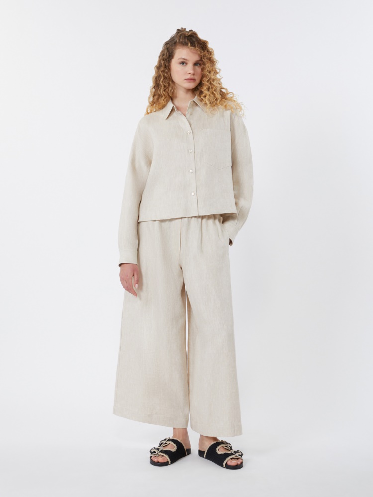 Wide-leg linen trousers - ECRU - 1