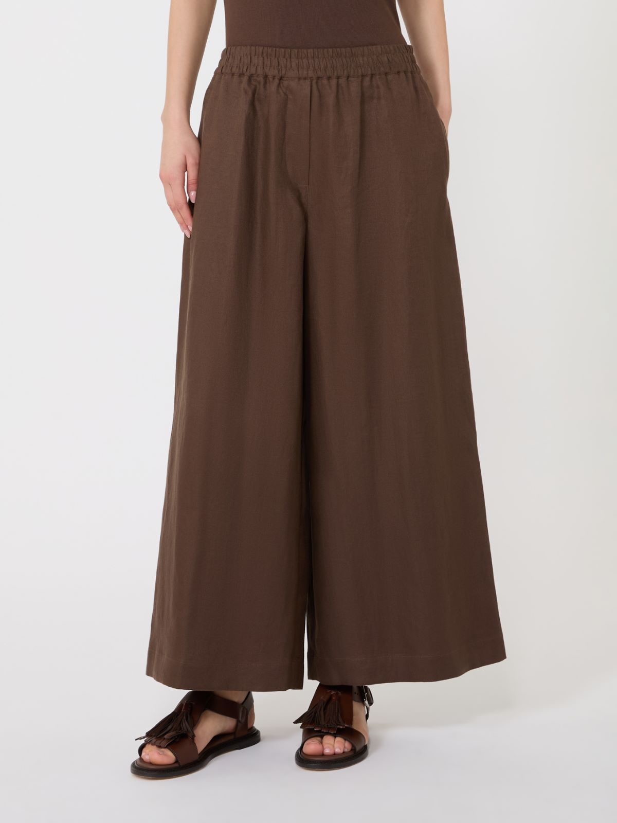 Wide-leg linen trousers - CHOCOLATE - Max Mara - 2