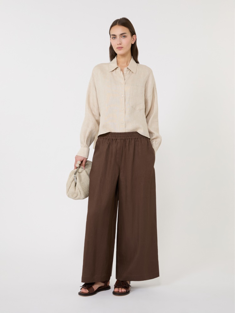 Wide-leg linen trousers - CHOCOLATE - Max Mara