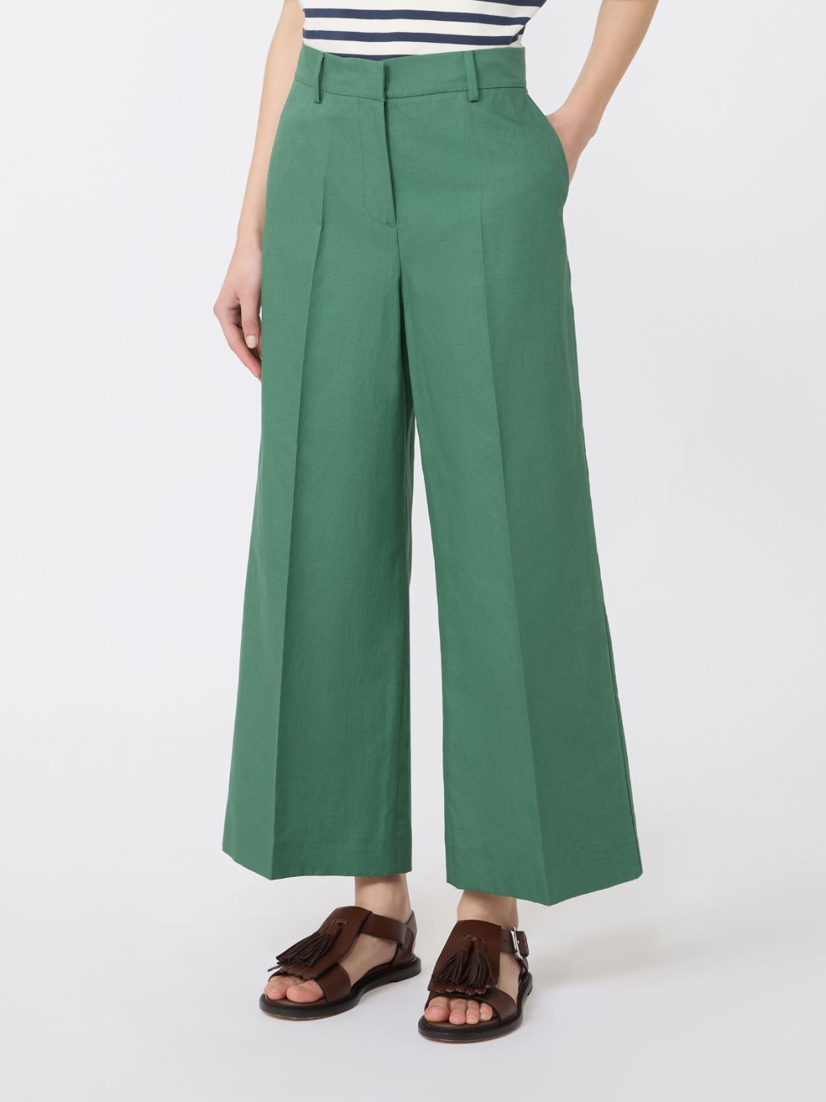 Cotton and linen canvas trousers - GREEN - 2