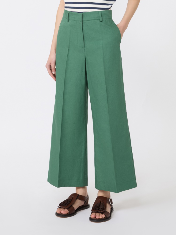 Cotton and linen canvas trousers - GREEN - 2