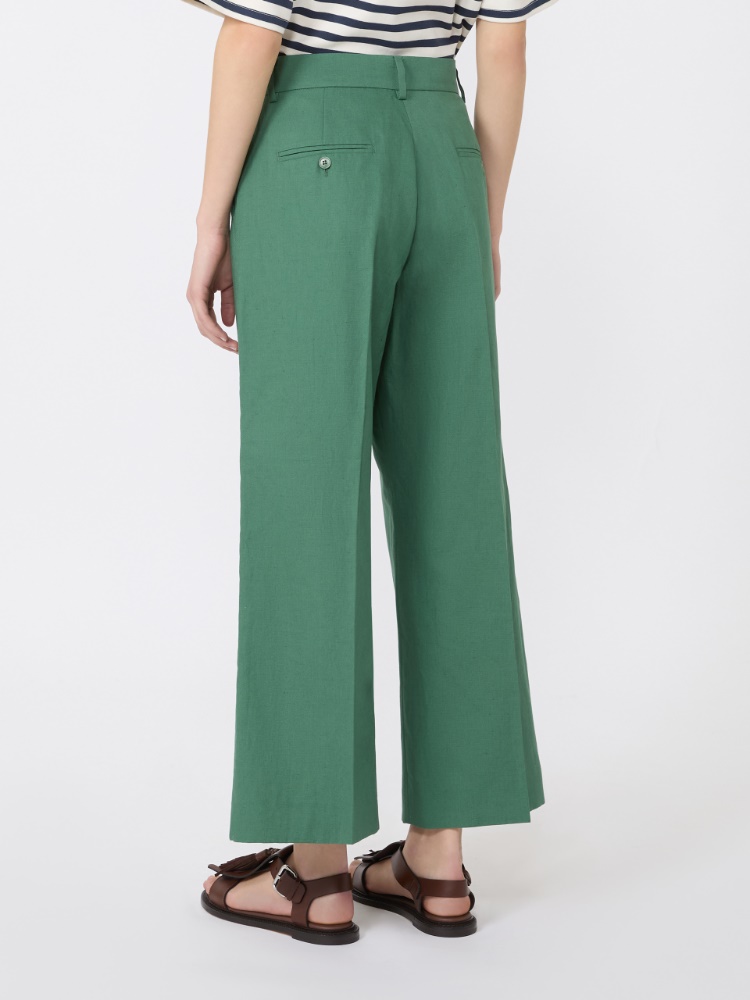 Cotton and linen canvas trousers - GREEN - 3