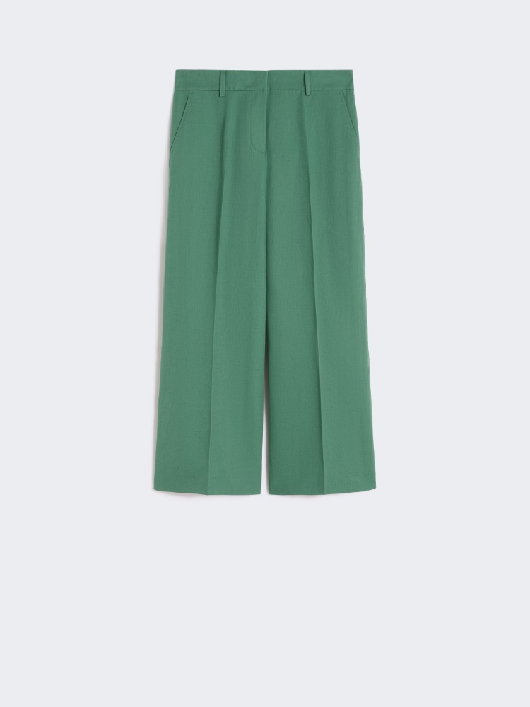 Cotton and linen canvas trousers - GREEN - 4