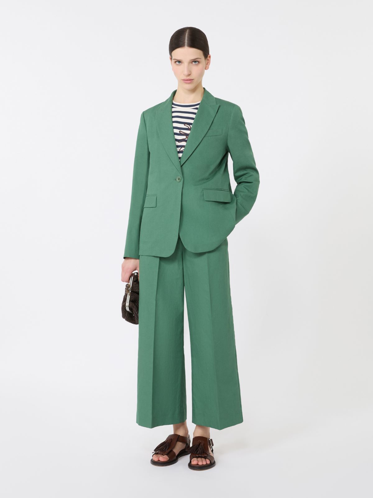 Cotton and linen canvas trousers - GREEN