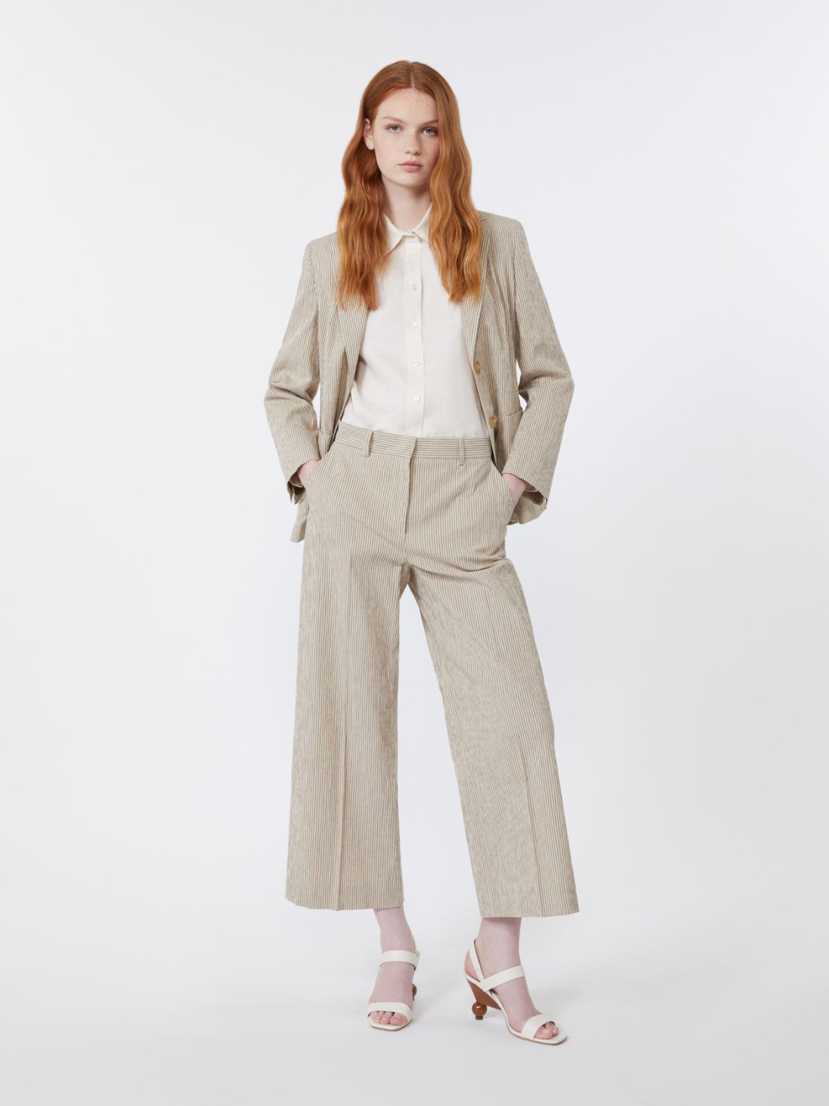 Cotton and linen seersucker trousers - SAND - Max Mara