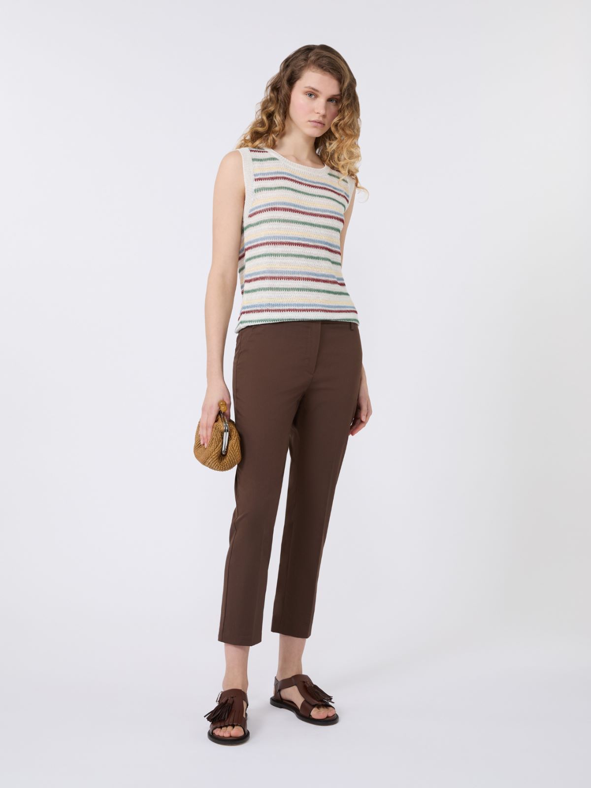 Slim-fit stretch cotton trousers - CHOCOLATE - Max Mara