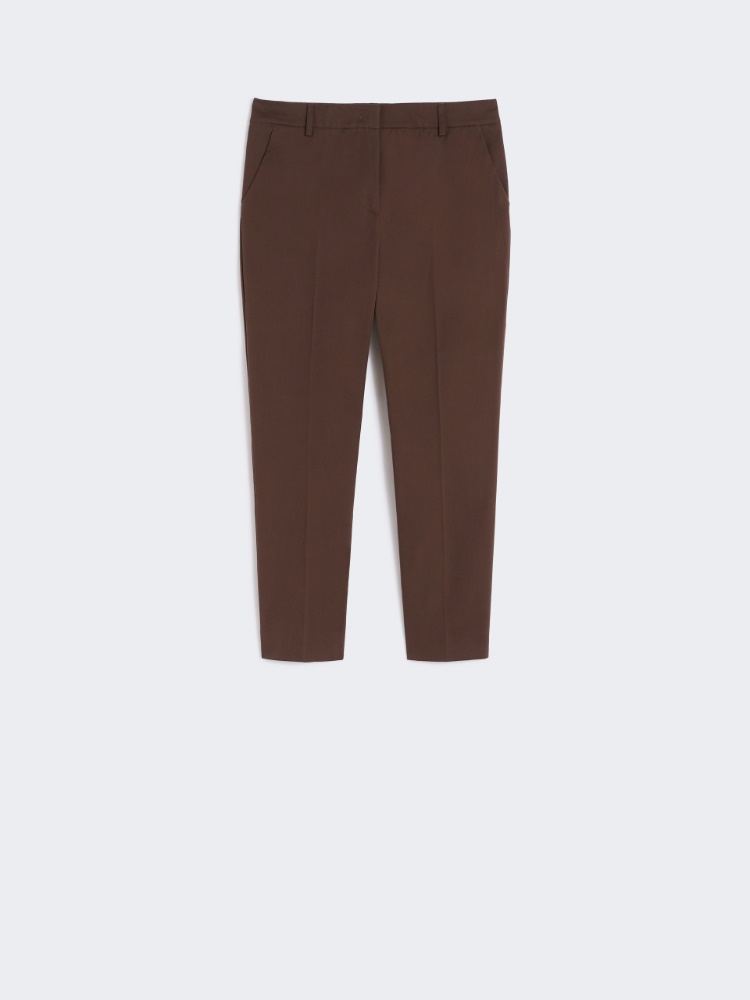 Slim-fit stretch cotton trousers - CHOCOLATE - Max Mara