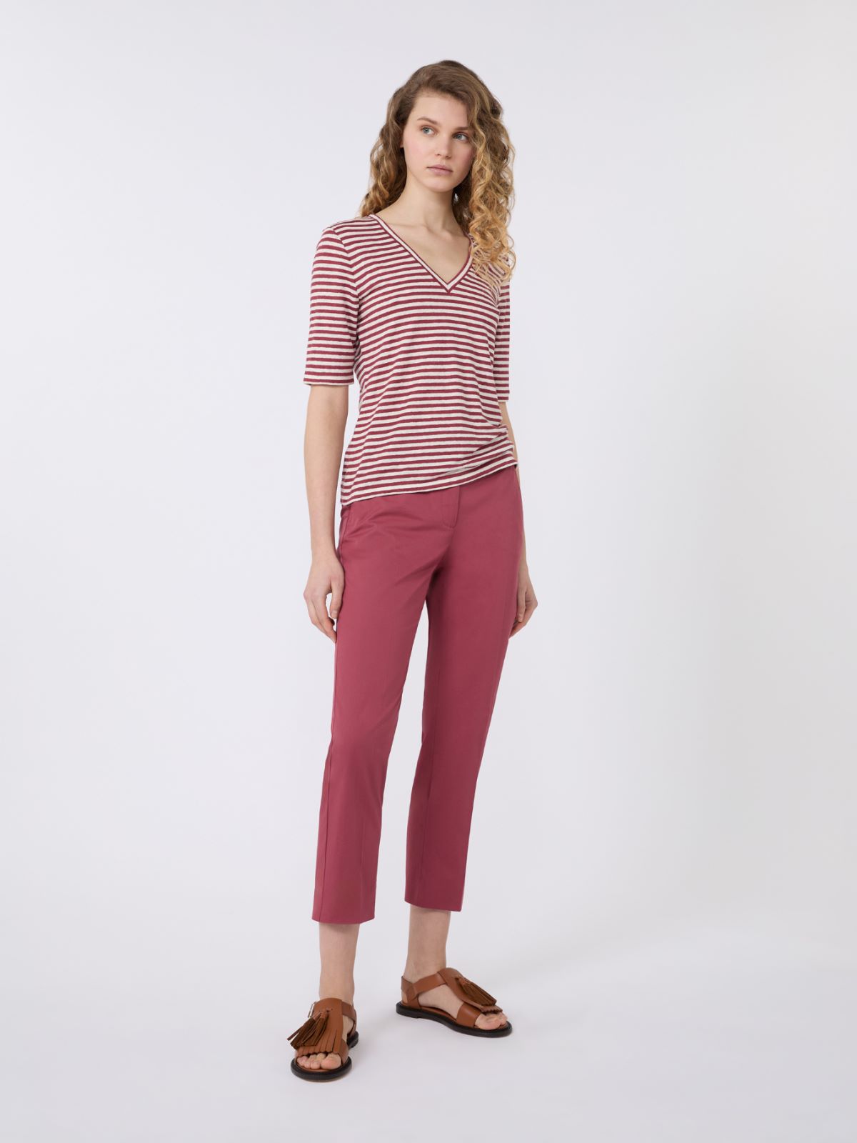Slim-fit stretch cotton trousers - CHERRY - Max Mara