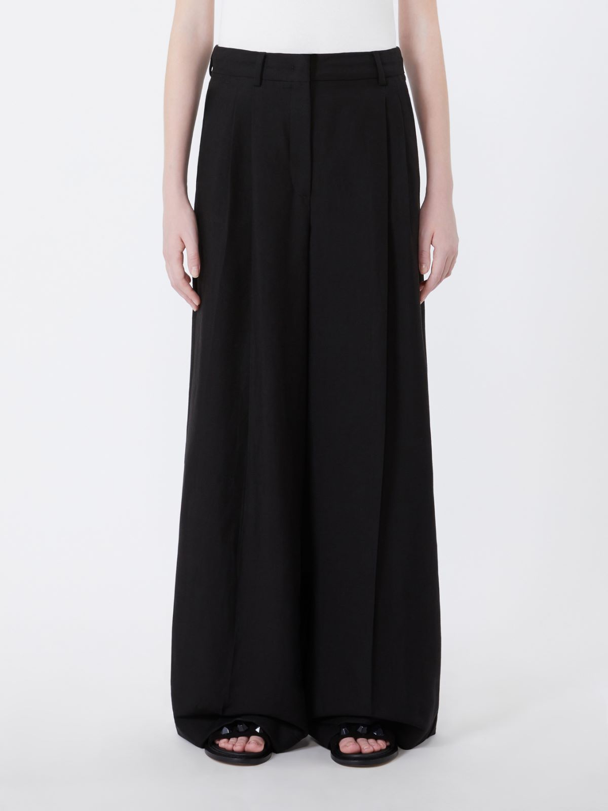 Viscose and linen wide-leg trousers - BLACK - Max Mara - 2