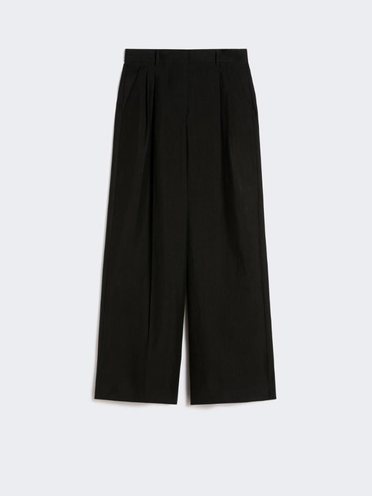 Viscose and linen wide-leg trousers - BLACK - Max Mara