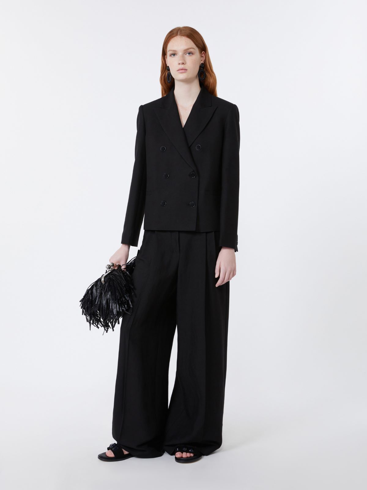 Viscose and linen wide-leg trousers - BLACK - Max Mara