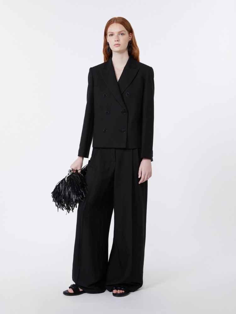 Viscose and linen wide-leg trousers - BLACK - Max Mara - 1