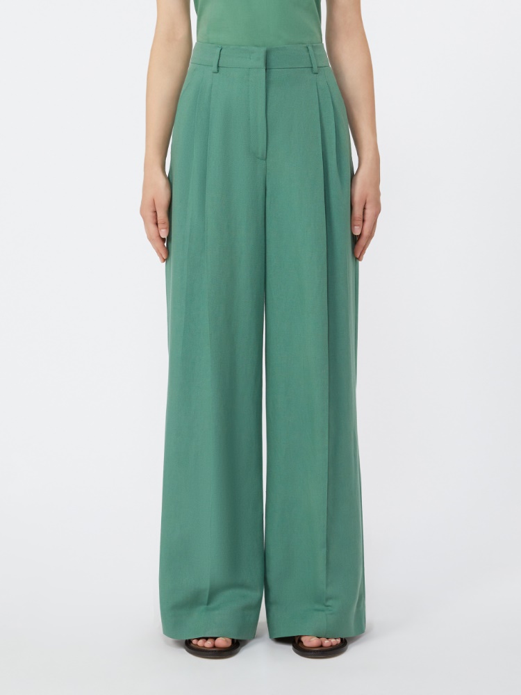 Viscose and linen wide-leg trousers - GREEN - Max Mara - 2