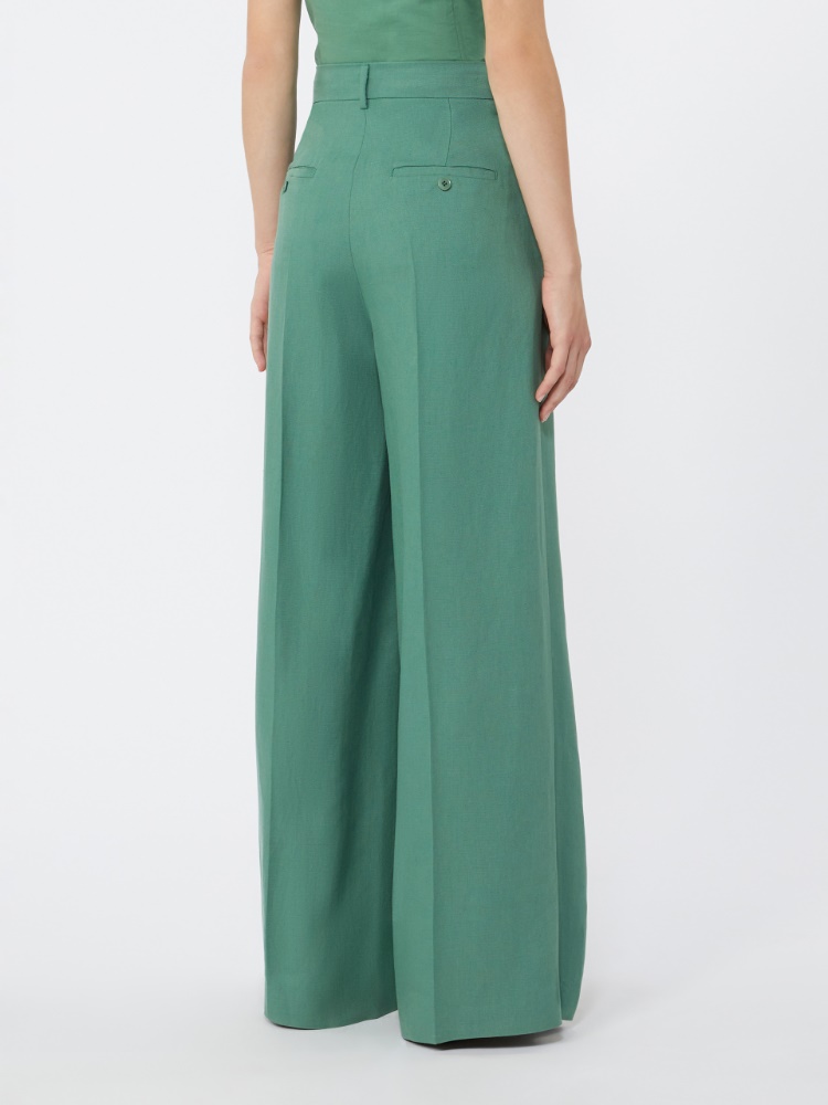 Viscose and linen wide-leg trousers - GREEN - Max Mara - 3