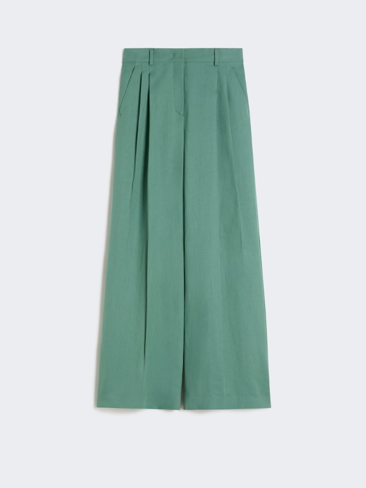 Viscose and linen wide-leg trousers - GREEN - Max Mara - 4