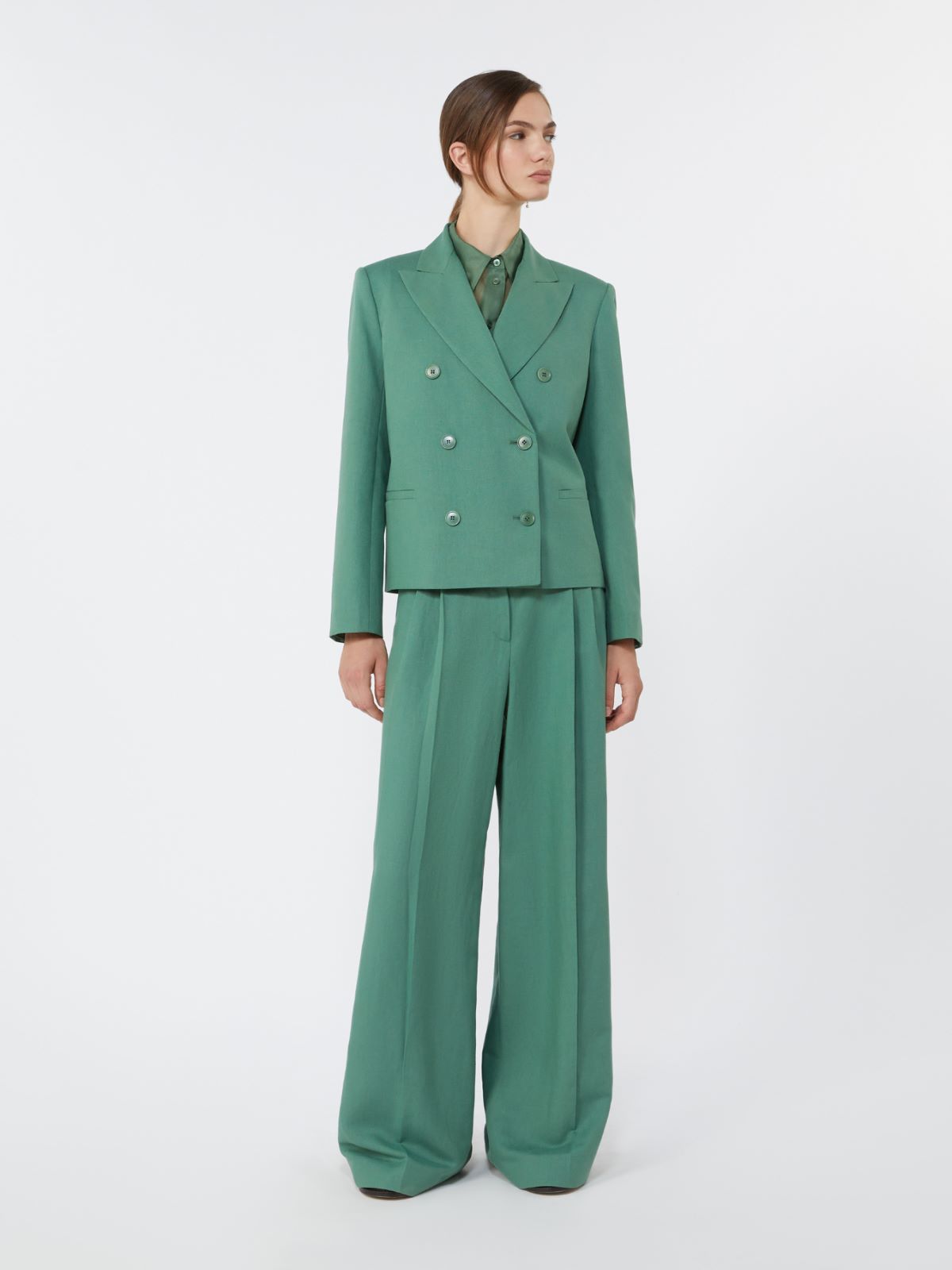 Viscose and linen wide-leg trousers + GREEN - Max Mara
