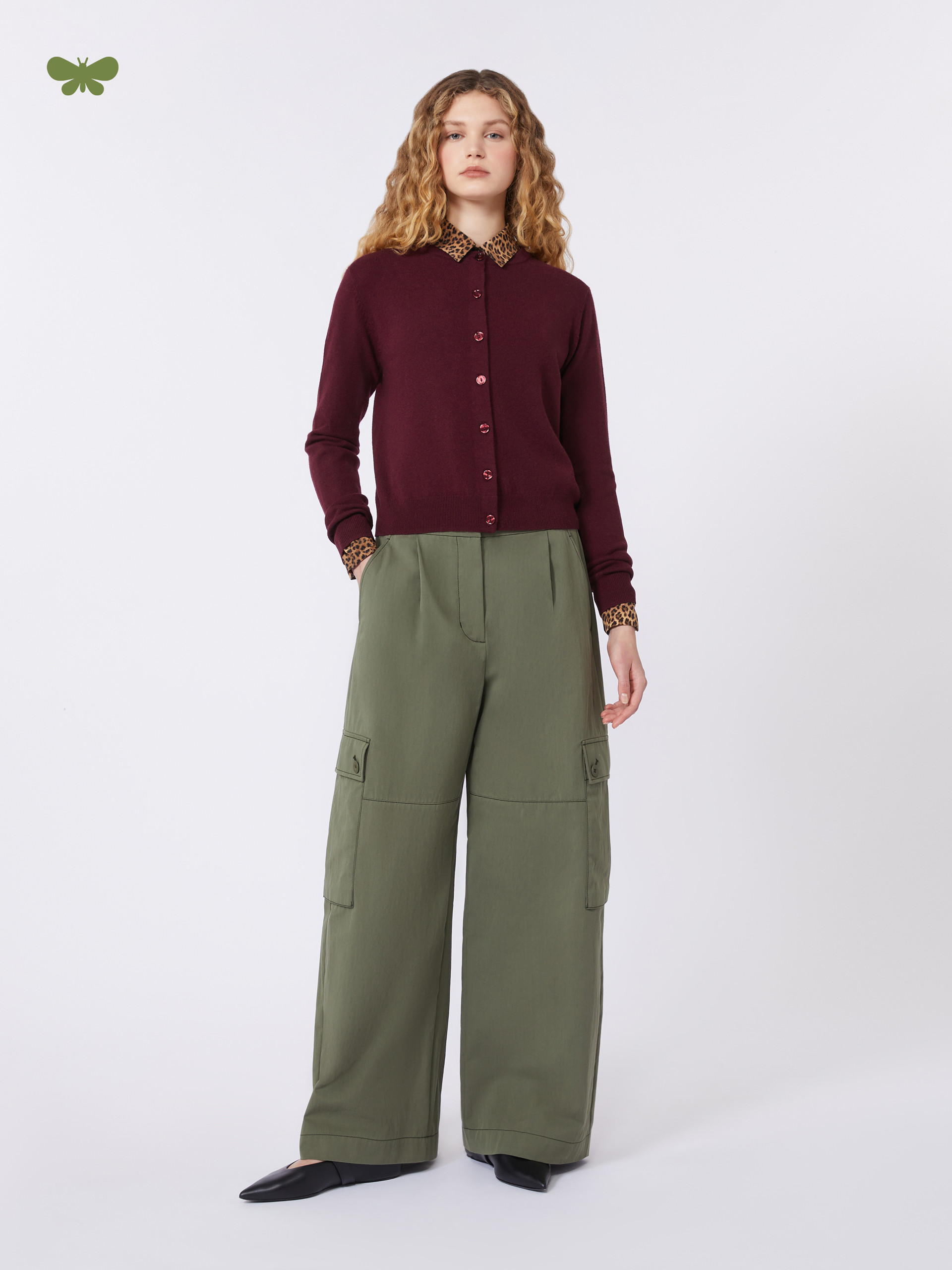 Cotton gabardine trousers - DARK GREEN - Max Mara