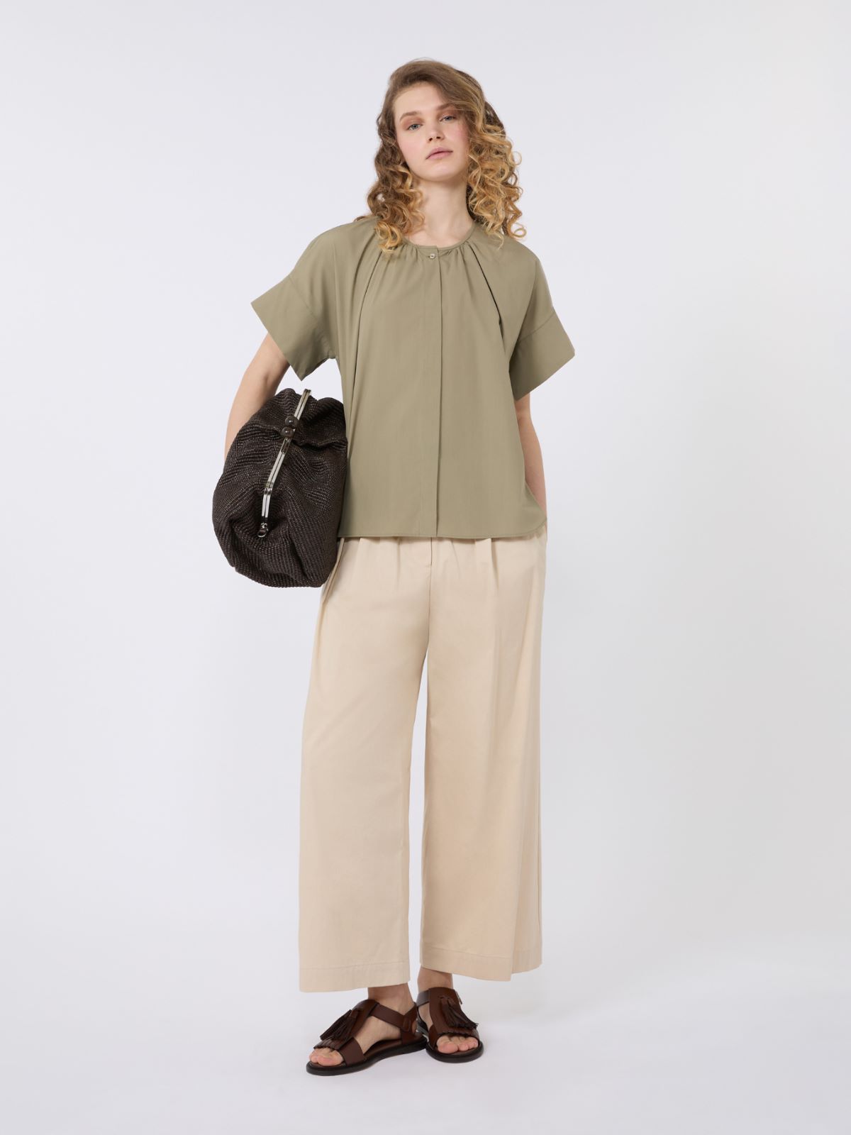 Cotton rasetto trousers - BEIGE - Max Mara