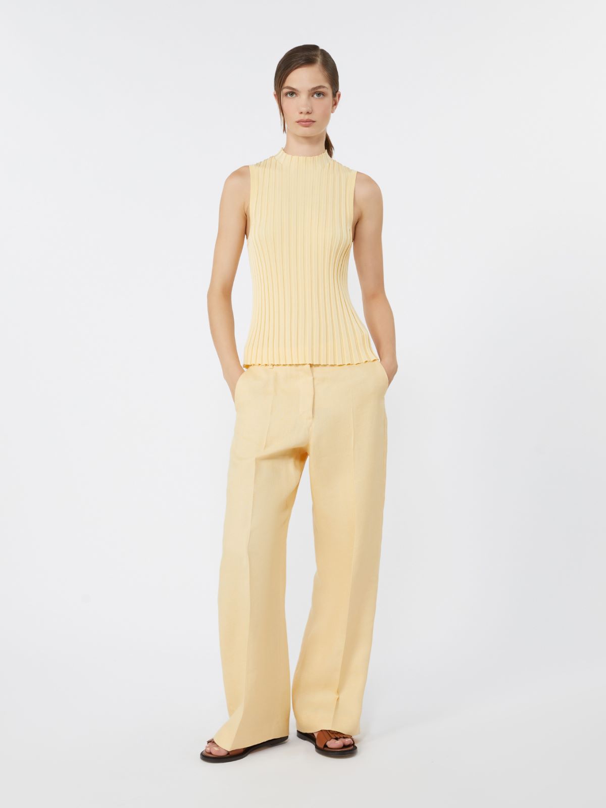 Linen canvas trousers - LIGHT YELLOW - Max Mara - 4
