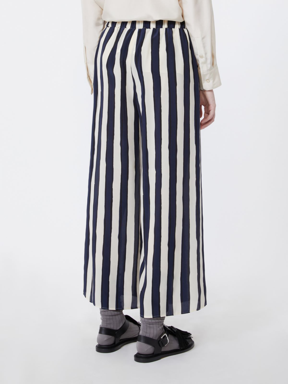 Printed crêpe de Chine trousers - NAVY - Max Mara - 4