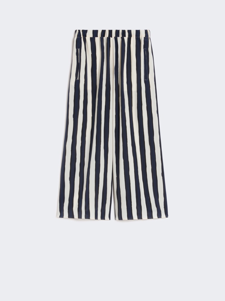 Printed crêpe de Chine trousers - NAVY - Max Mara