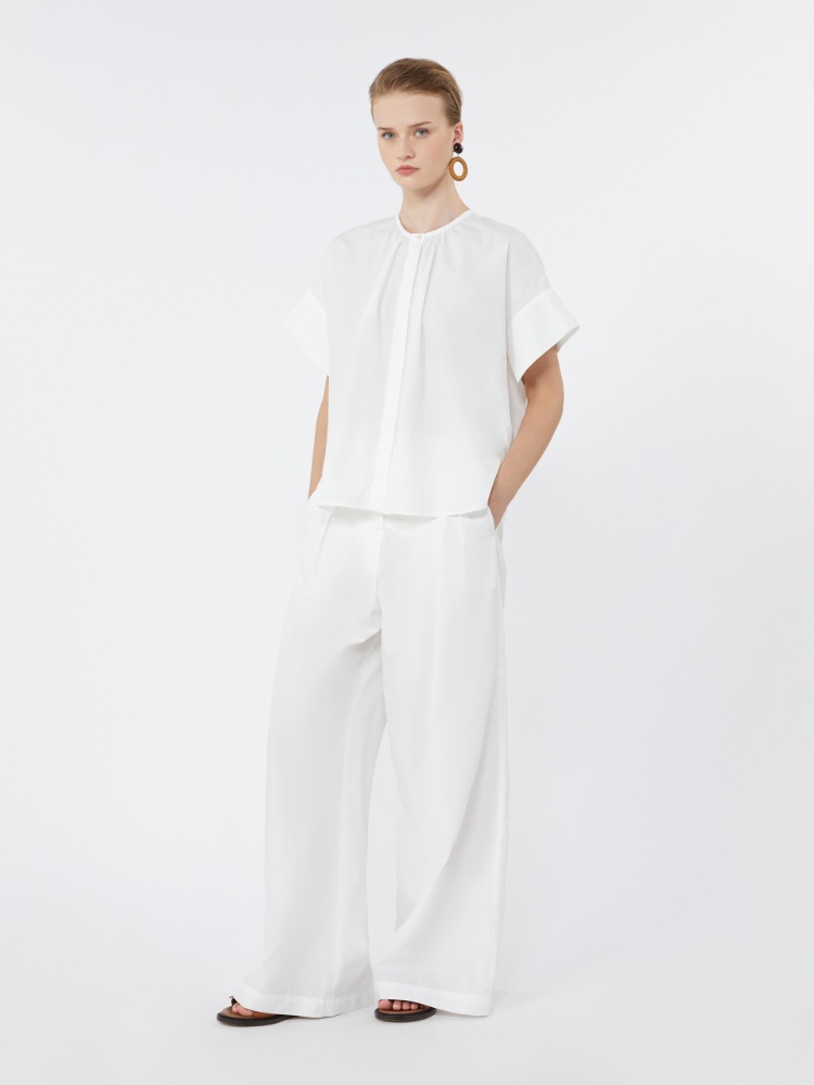 Wide-leg cotton poplin trousers - WHITE - 1