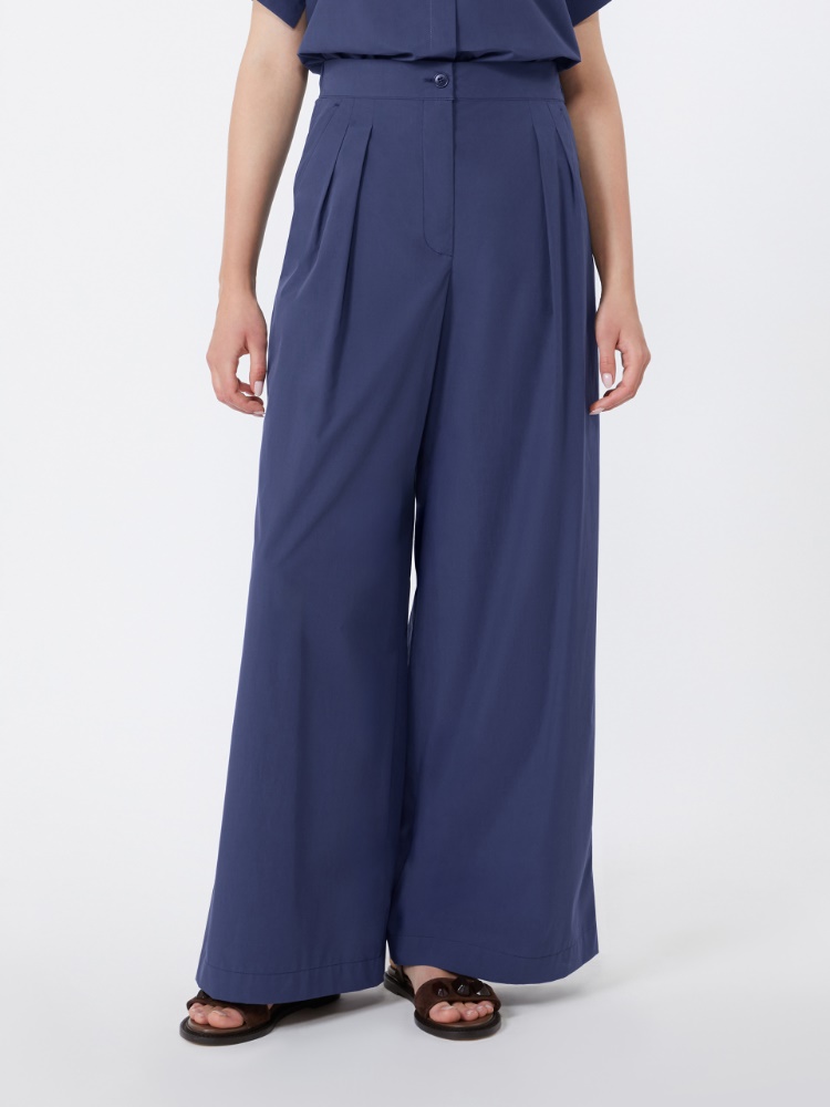 Wide-leg cotton poplin trousers - NAVY - 2