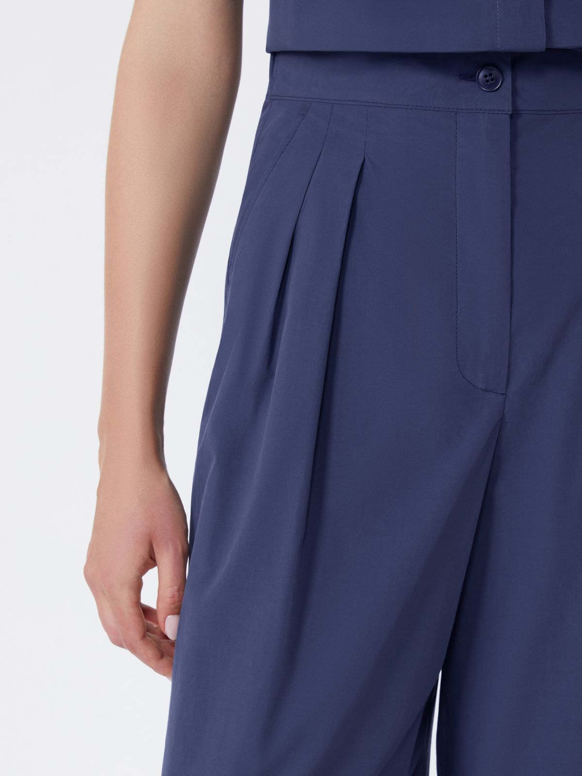 Wide-leg cotton poplin trousers - NAVY - 4