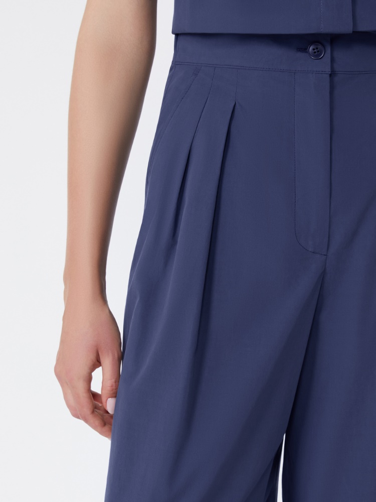 Wide-leg cotton poplin trousers - NAVY - 4