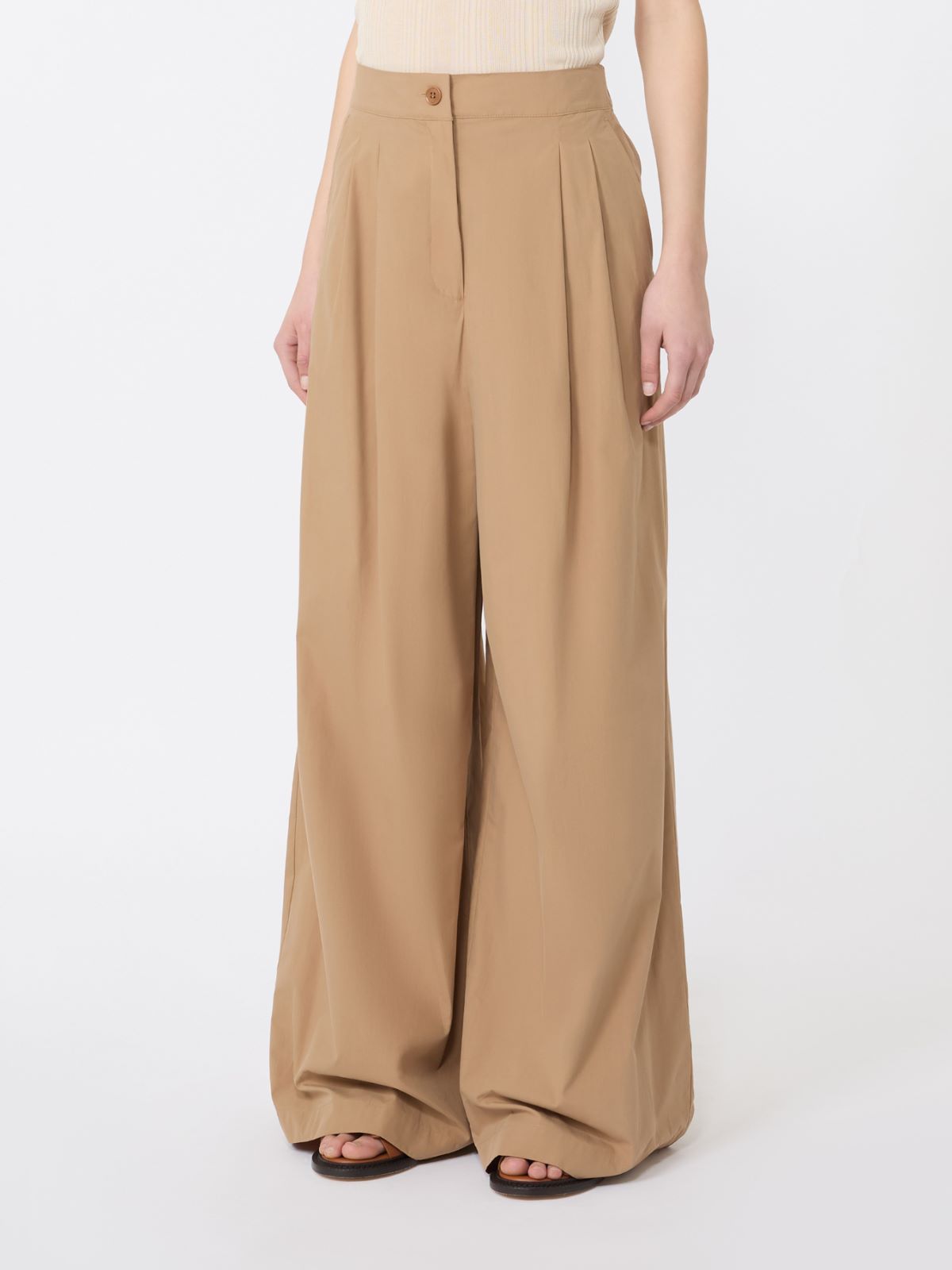 Wide-leg cotton poplin trousers - TOBACCO - 2